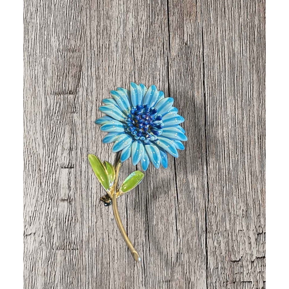 Vintage Baby Blue Enamel Multiple Layered Flower Brooch - Unsigned
